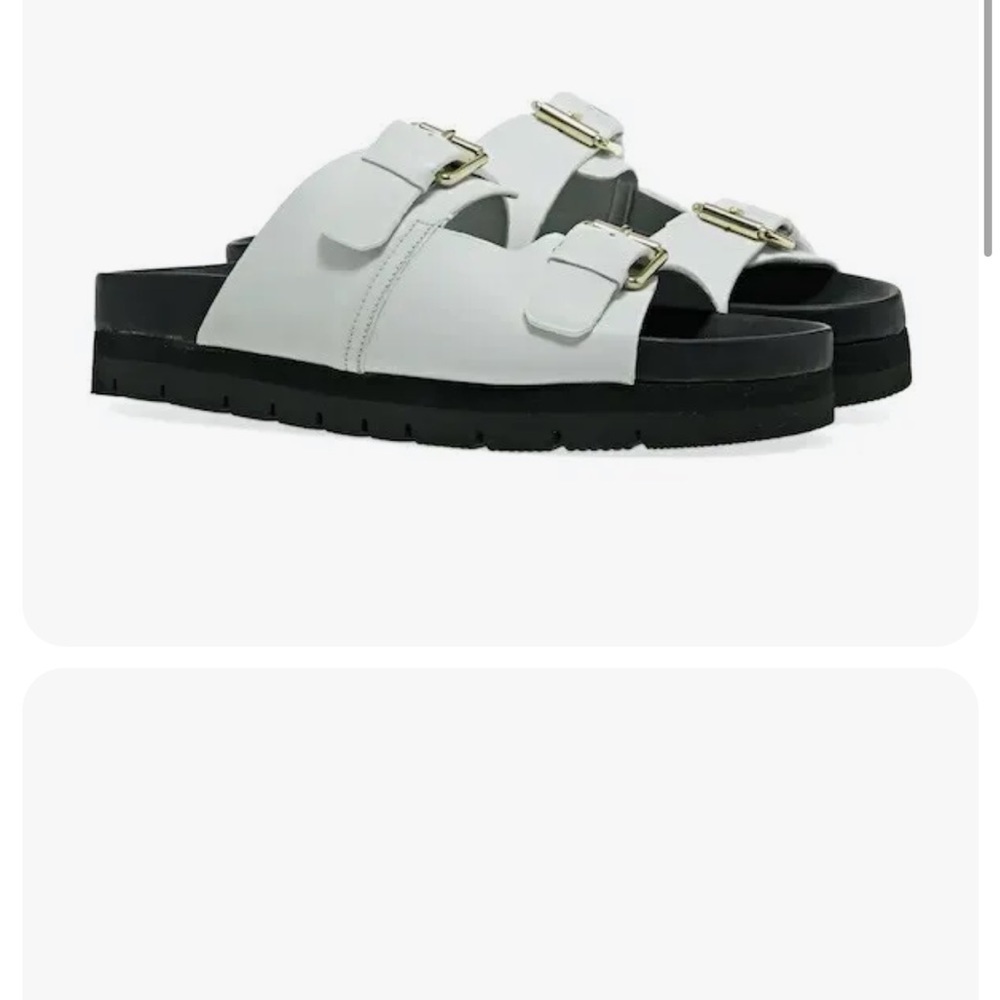 Anthropologie Grenson Flora White Leather Slide Platform Sandals Size 7.5
